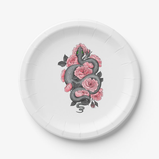 Snake and peach roses paper plate (Front)