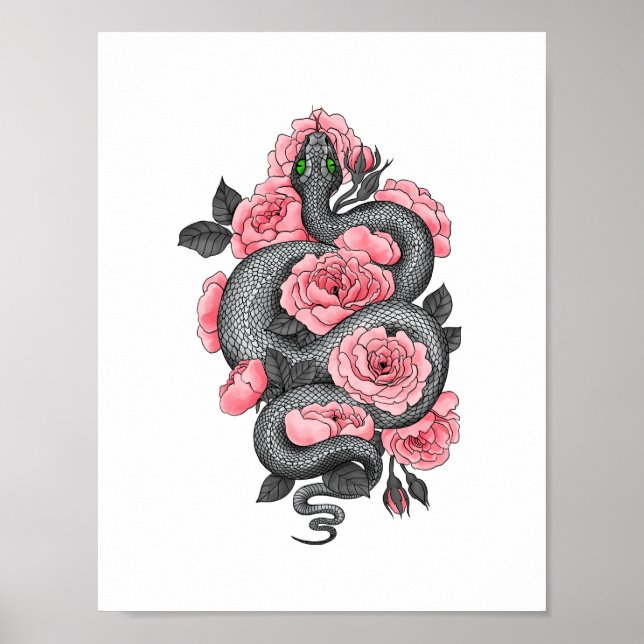 Snake and peach roses poster (Front)