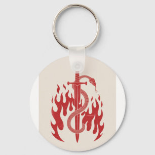 Snake and Sword Risograph Art Print   Red Flame  Keychain