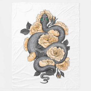 Snake and yellow roses fleece blanket