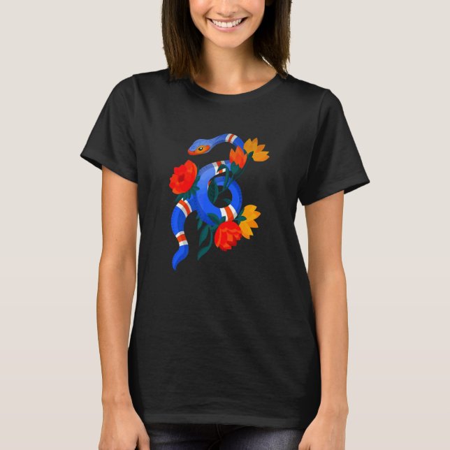 Snake Animal Flower Blue Viper Python Worm Wild Fo T-Shirt (Front)