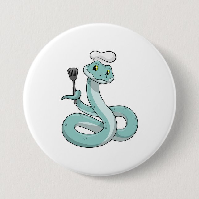 Snake as Cook with Chef hat 3 Inch Round Button (Front)