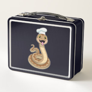 Snake as Cook with Chef hat Metal Lunch Box