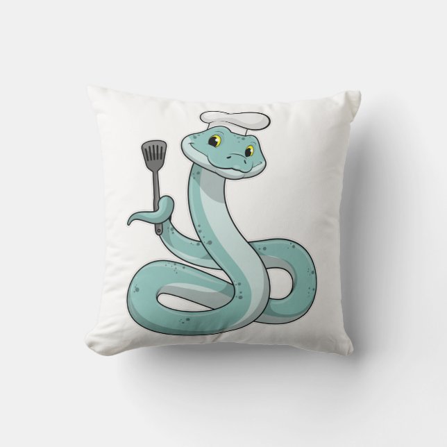 Snake as Cook with Chef hat Throw Pillow (Front)