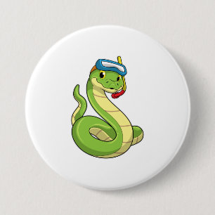 Snake as Diver wirth Snorkel 3 Inch Round Button