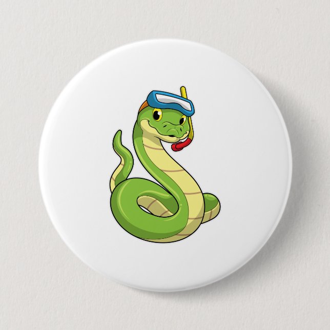 Snake as Diver wirth Snorkel 3 Inch Round Button (Front)