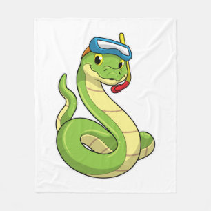 Snake as Diver wirth Snorkel Fleece Blanket