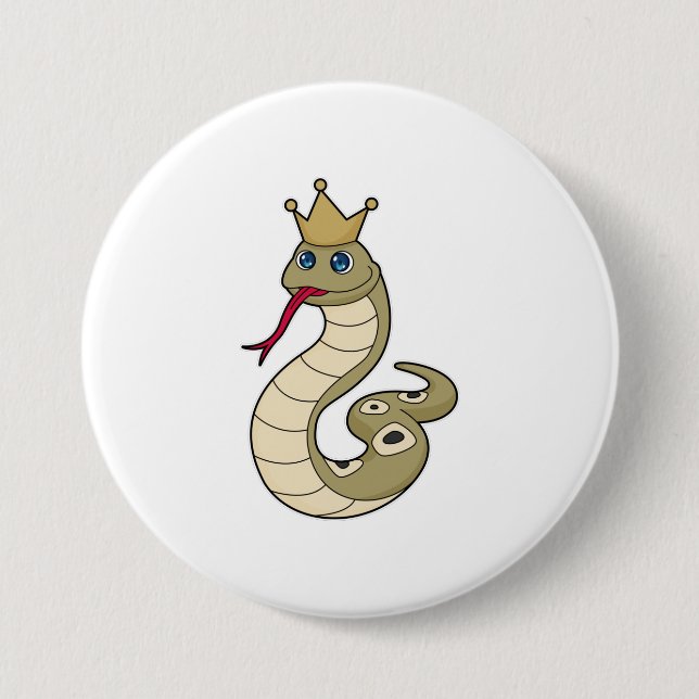 Snake as King with Crown 3 Inch Round Button (Front)