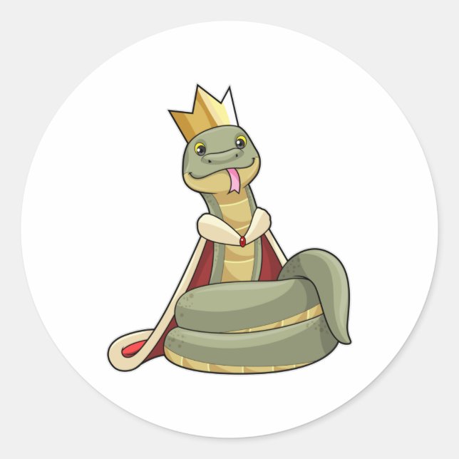 Snake as King with Crown Classic Round Sticker (Front)