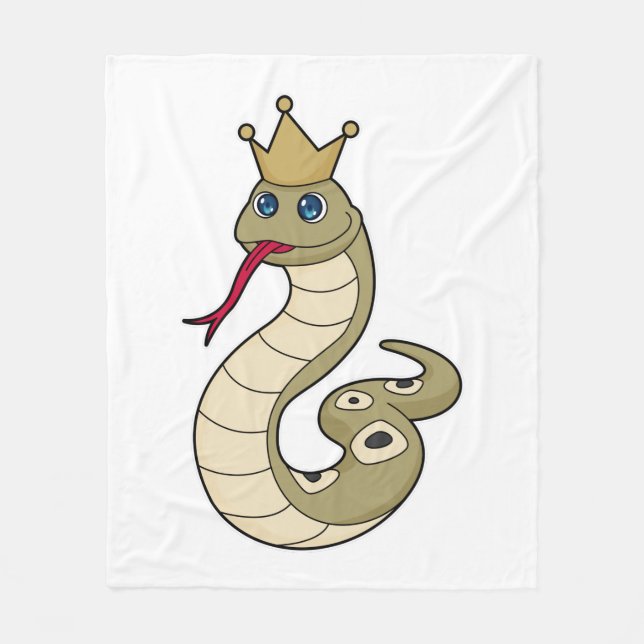 Snake as King with Crown Fleece Blanket (Front)