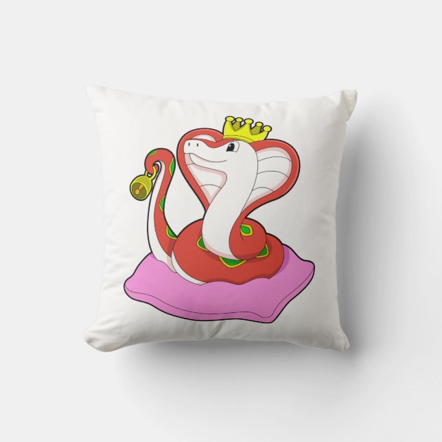 Snake as King with Crown Throw Pillow (Front)