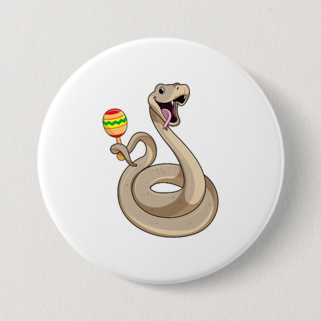 Snake as Musician with Maracas 3 Inch Round Button (Front)