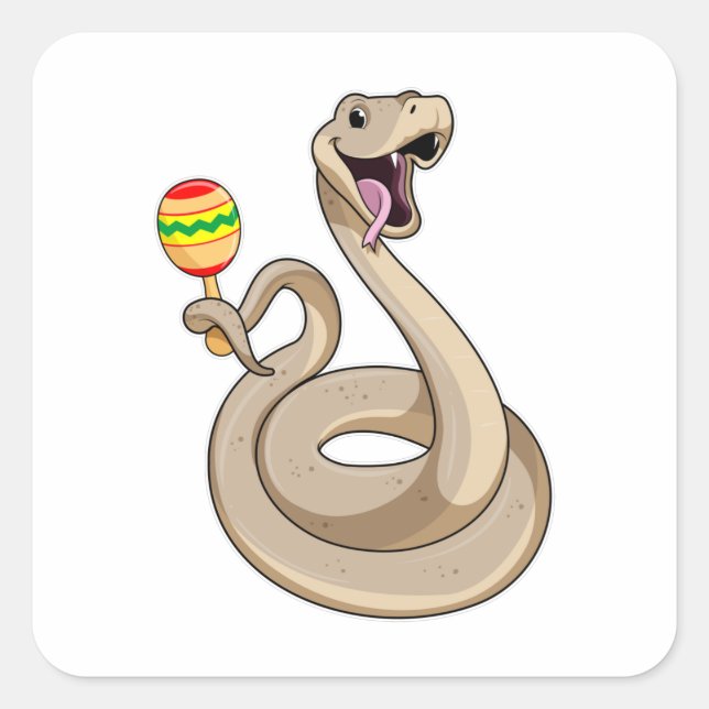 Snake as Musician with Maracas Square Sticker (Front)