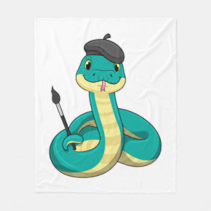 Snake as Painter with Paint brush Fleece Blanket