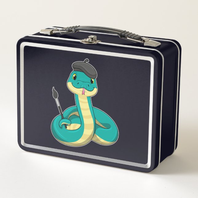 Snake as Painter with Paint brush Metal Lunch Box (Front)
