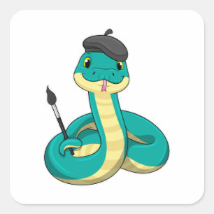 Snake as Painter with Paint brush Square Sticker