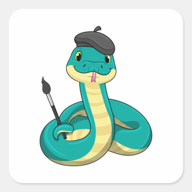 Snake as Painter with Paint brush Square Sticker (Front)