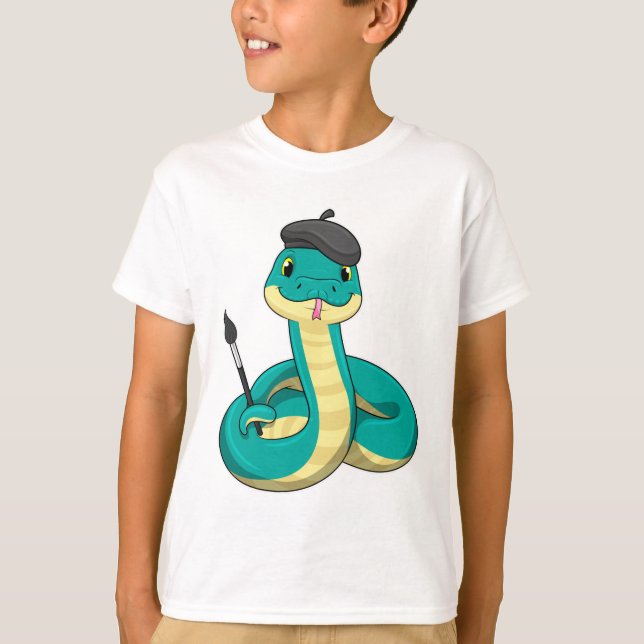 Snake as Painter with Paint brush T-Shirt (Front)