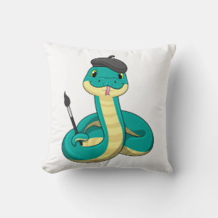 Snake as Painter with Paint brush Throw Pillow