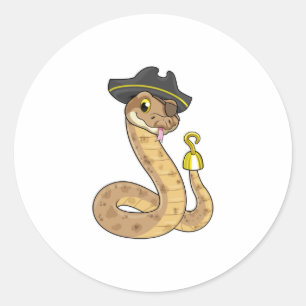 Snake as Pirate with Hook hand & Eye patch Classic Round Sticker