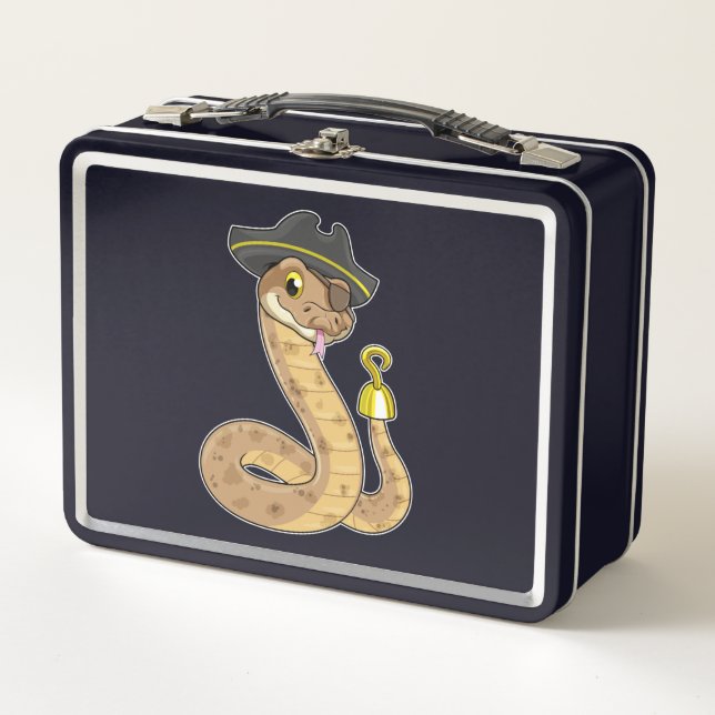 Snake as Pirate with Hook hand & Eye patch Metal Lunch Box (Front)