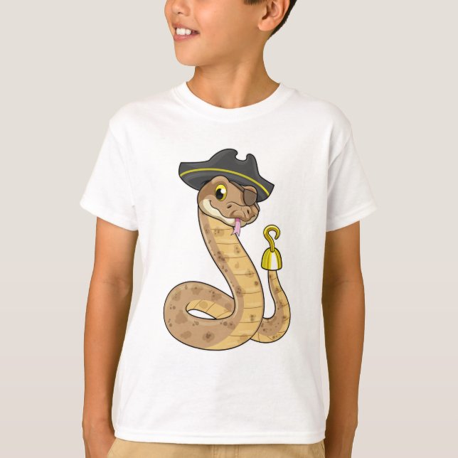 Snake as Pirate with Hook hand & Eye patch T-Shirt (Front)