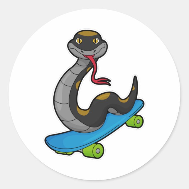 Snake as Skater with Skateboard Classic Round Sticker (Front)