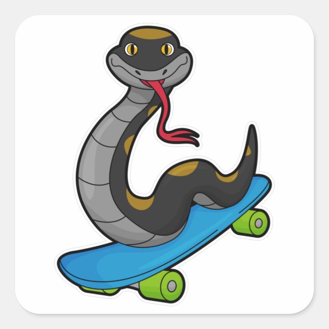 Snake as Skater with Skateboard Square Sticker (Front)