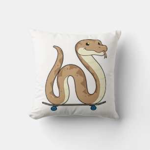 Snake as Skater with Skateboard Throw Pillow