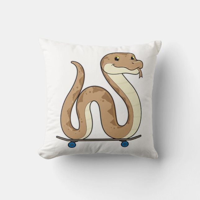 Snake as Skater with Skateboard Throw Pillow (Front)