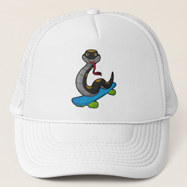 Snake as Skater with Skateboard Trucker Hat (Front)