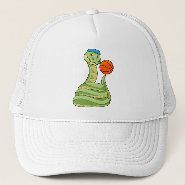 Snake at Basketball Sports Trucker Hat (Front)