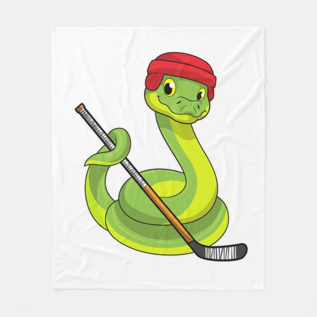 Snake at Ice hockey with Ice hockey stick Fleece Blanket (Front)