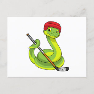 Snake at Ice hockey with Ice hockey stick Postcard