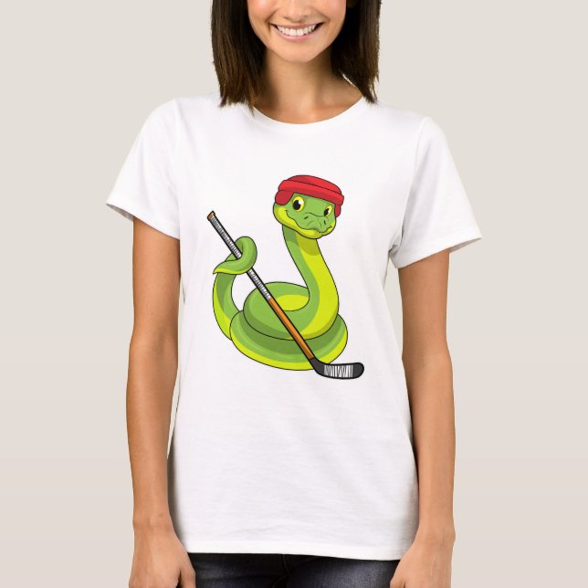 Snake at Ice hockey with Ice hockey stick T-Shirt (Front)