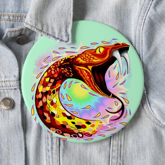Snake Attack Psychedelic Surreal Art 6 Inch Round Button (In Situ)