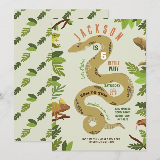 Snake Birthday Party Reptiles Jungle Invitation (Front/Back)