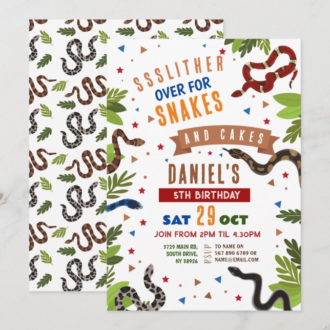 Snake Birthday Party Reptiles Jungle Slither Invitation (Front/Back)