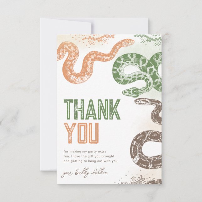 Snake Birthday Party Thank You Cards (Front)
