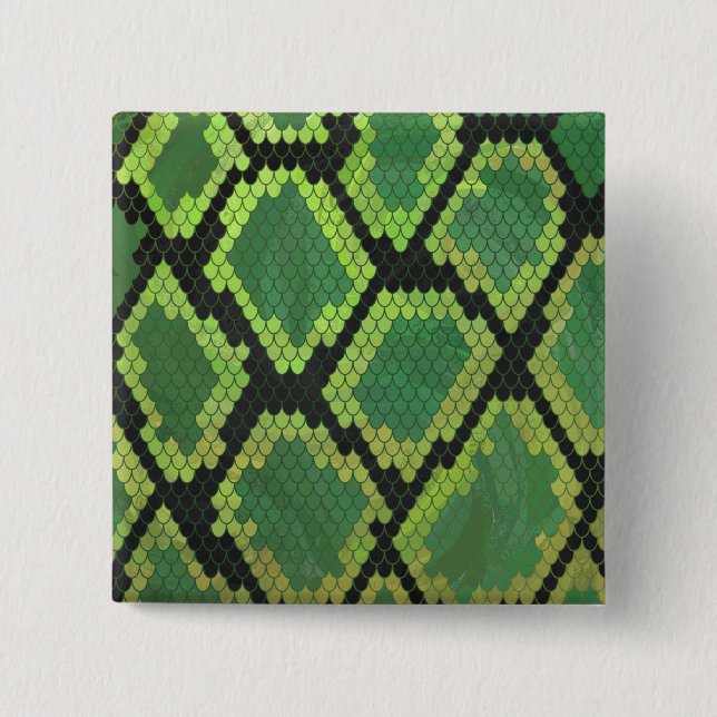 Snake Black and Green Print 2 Inch Square Button (Front)