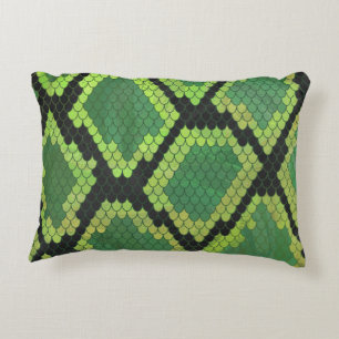 Snake Black and Green Print Accent Pillow