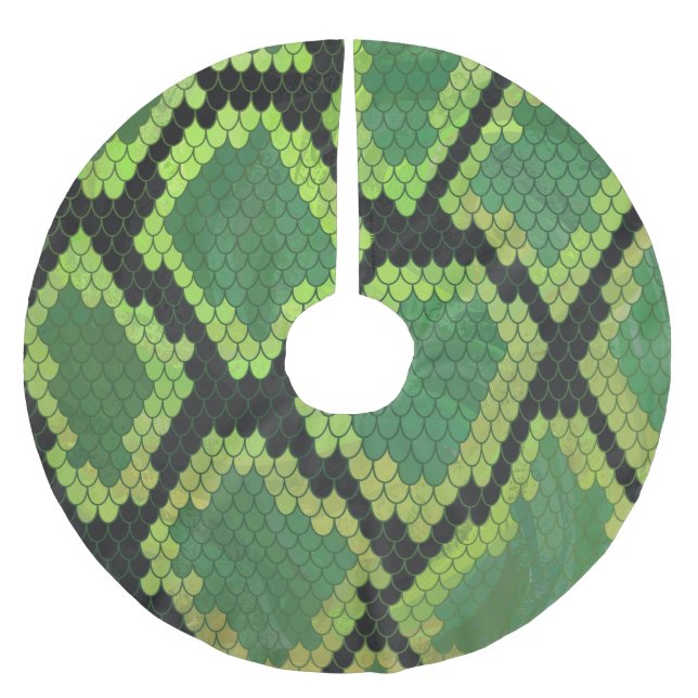 Snake Black and Green Print Brushed Polyester Tree Skirt (Front)