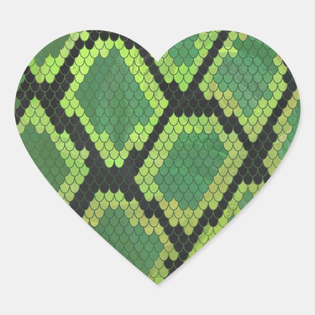 Snake Black and Green Print Heart Sticker (Front)