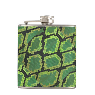 Snake Black and Green Print Hip Flask