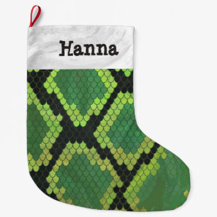 Snake Black and Green Print Large Christmas Stocking