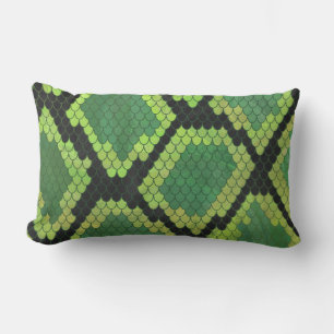 Snake Black and Green Print Lumbar Pillow