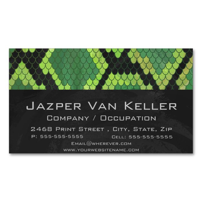 Snake Black and Green Print Magnetic Business Card (Front)
