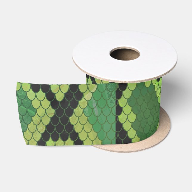 Snake Black and Green Print Satin Ribbon (Spool)