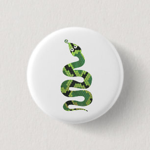 Snake Black and Green Print Silhouette 1 Inch Round Button