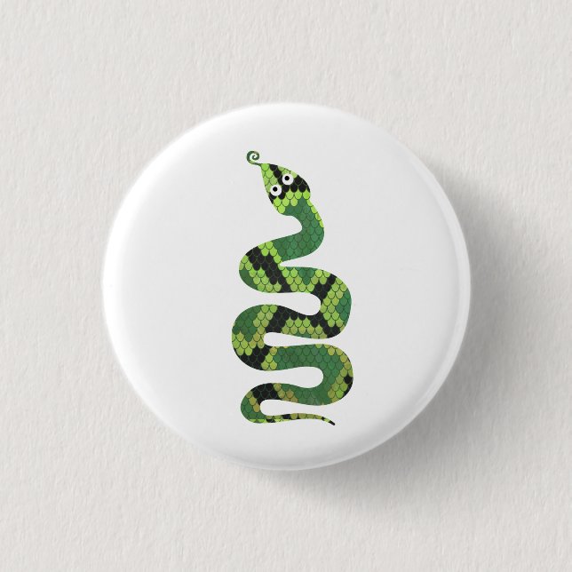 Snake Black and Green Print Silhouette 1 Inch Round Button (Front)